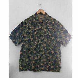 BAPE Men's Camo Short Sleeve Cotton Button Up - L